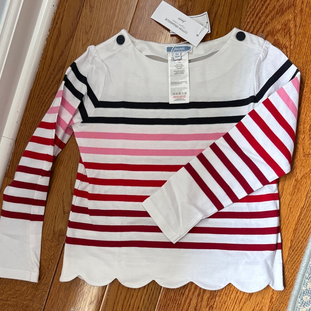 Jacadi NWT Striped Long Sleeve Shirt - White, Red, Pink, Black